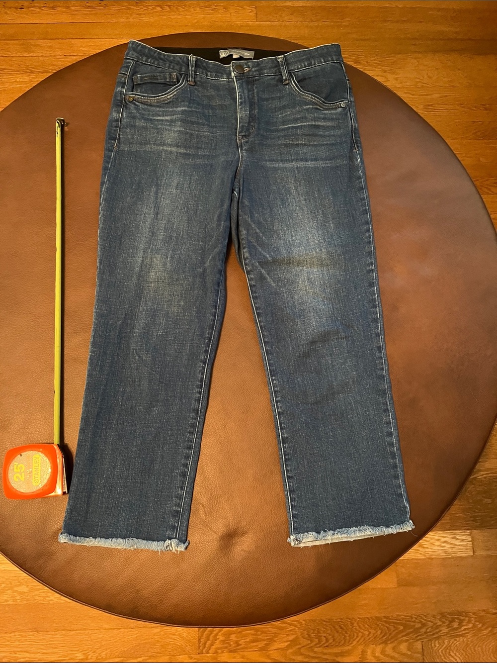 Wit & Wisdom Ab-Solution Straight Leg Ankle Jeans Size 10P Raw Hem Blue Denim